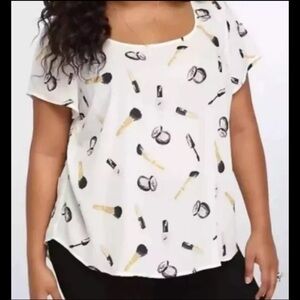 TORRID Plus Size 4X Blouse Shirt Top White Black Pink Makeup Nail Polish